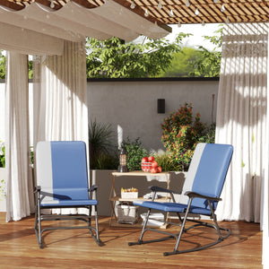 Folding Outdoor Rocking Chairs Set of 2, Oversized Outdoor Rocking Camping Chair with 400 lbs. Capacity, Wide Seat, Padded High Back for Patio, Porch, Garden, Dark Blue