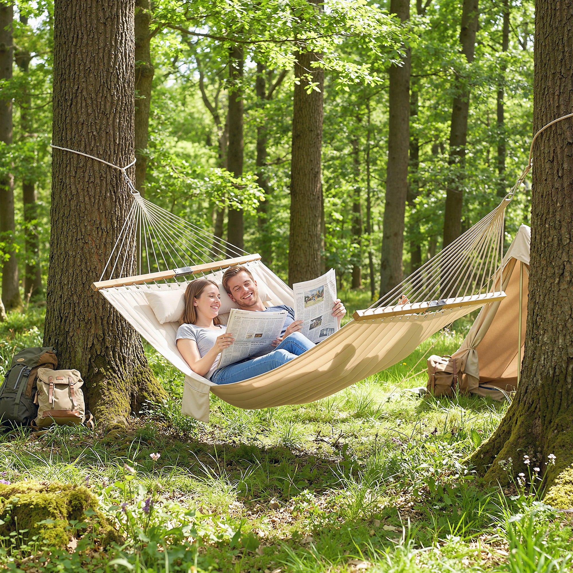 selgros hängematte Outsunny 200 x 140 cm Double Hammock with Pillow and Pad, Cream White