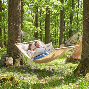 Double Hammock 2-Person with Pillow and Pad, Extra Large 200 x 140 cm, Load Capacity 200 kg, Swing Bed for Patio Porch Garden Lounging Outdoor and Indoor Cream White