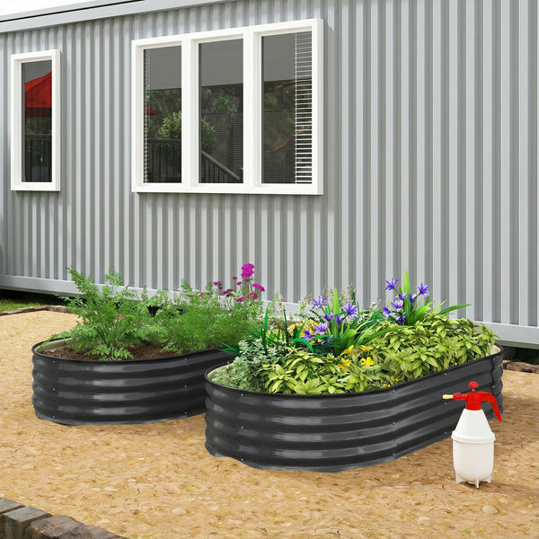 Galvanised Raised Beds for Garden, Metal Elevated Planter Box with Safety Edging, Easy DIY for Growing Flowers, Herbs, Succulents, 180 x 90 x 30cm, Dark Grey