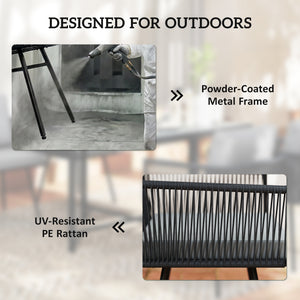 5 Piece Rattan Garden Furniture Set, Garden Dining Set with Wood-Plastic Table and 4 Stackable Chairs, Rattan Table and Chairs with 4 Cushions for Patio, Terrace, Light Grey