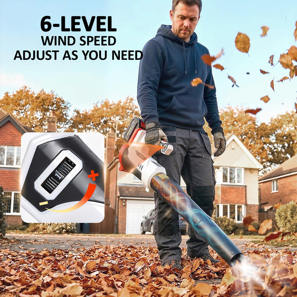 Leaf Blower Cordless with 4000mAh Battery & Charger, 18V Lightweight Handheld Garden Blower with 6 Speed Levels, 23000 RPM, 149 km/h for Leaves, Snow, Dust, Debris Removal, Car Cleaning