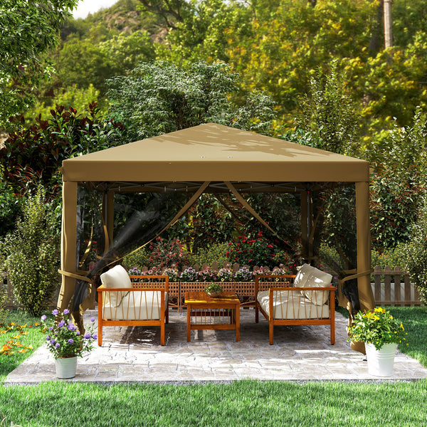 3 x 3 m Pop Up Gazebo, 420D Garden Tent Canopy with Removable Mesh Sidewall Netting, Carry Bag for Garden Patio Outdoor, Khaki