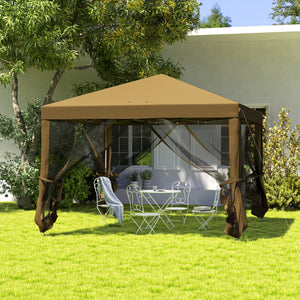 3 x 3 m Pop Up Gazebo, 420D Garden Tent Canopy with Removable Mesh Sidewall Netting, Carry Bag for Garden Patio Outdoor, Khaki