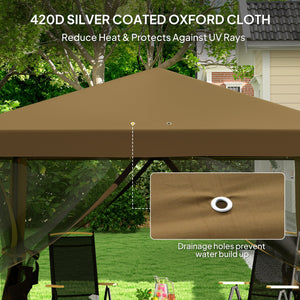3 x 3 m Pop Up Gazebo, 420D Garden Tent Canopy with Removable Mesh Sidewall Netting, Carry Bag for Garden Patio Outdoor, Khaki