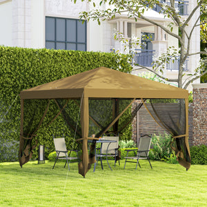 3 x 3 m Pop Up Gazebo, 420D Garden Tent Canopy with Removable Mesh Sidewall Netting, Carry Bag for Garden Patio Outdoor, Khaki