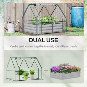 Outsunny 4' x 3' Galvanized Raised Garden Bed with Mini PVC Greenhouse Cover, Outdoor Metal Planter Box with Roll-Up Door for Growing Flowers, Fruits, Vegetables and Herbs, Clear