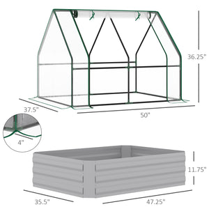 Outsunny 4' x 3' Galvanized Raised Garden Bed with Mini PVC Greenhouse Cover, Outdoor Metal Planter Box with Roll-Up Door for Growing Flowers, Fruits, Vegetables and Herbs, Clear