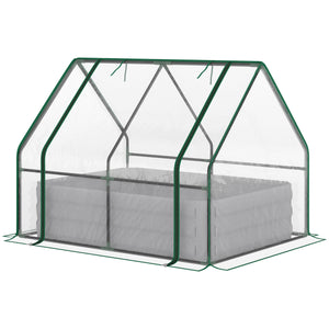 Outsunny 4' x 3' Galvanized Raised Garden Bed with Mini PVC Greenhouse Cover, Outdoor Metal Planter Box with Roll-Up Door for Growing Flowers, Fruits, Vegetables and Herbs, Clear