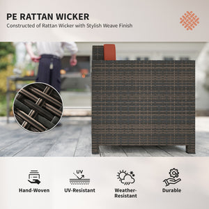 Single Seater Rattan Chair, PE Wicker Garden Armchair with 10 cm Thickened Cushion, All-Weather Rattan Garden Chair with Armrests, Mixed Brown/Orange