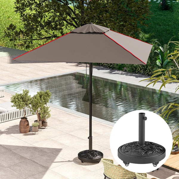 Round Patio Umbrella Base, 46 lbs Resin Umbrella Base with Wheels, Outdoor Umbrella Stand for 1.3"/1.5"/1.9" Umbrella Poles for Outdoor, Lawn, Poolside, Black