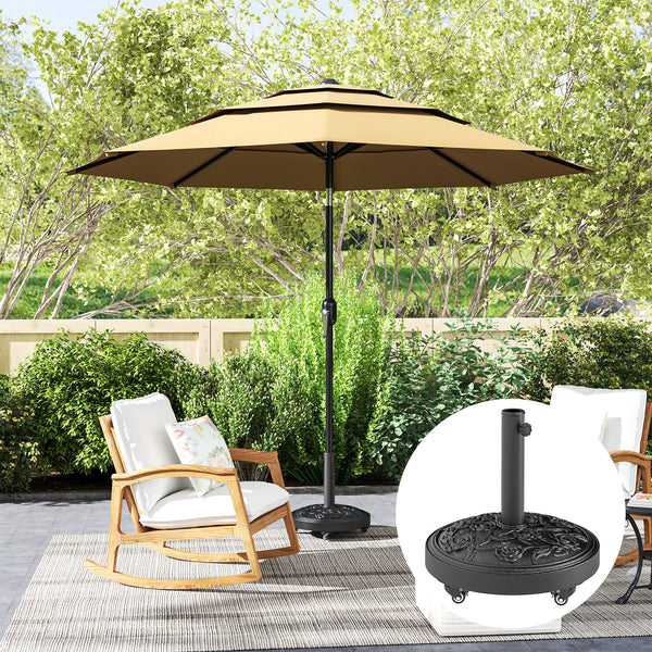 Round Patio Umbrella Base, 46 lbs Resin Umbrella Base with Wheels, Outdoor Umbrella Stand for 1.3"/1.5"/1.9" Umbrella Poles for Outdoor, Lawn, Poolside, Black