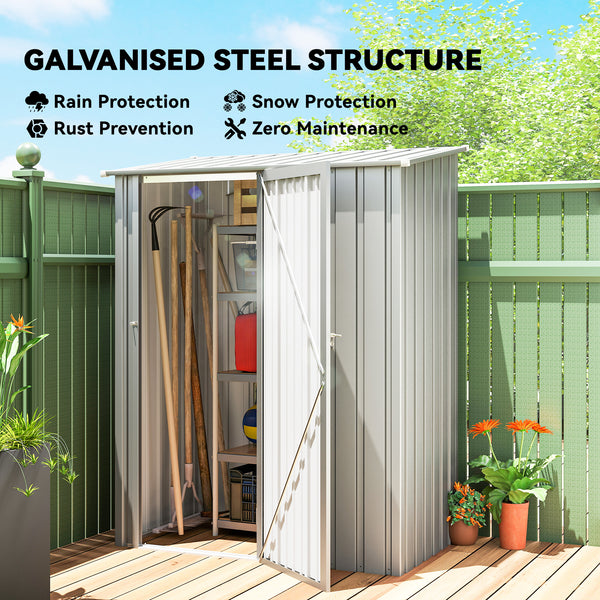 5ft x 3ft Garden Storage Shed, Outdoor Metal Shed with Sloped Roof, Lockable Door for Tools, Equipment, Aluminium Grey