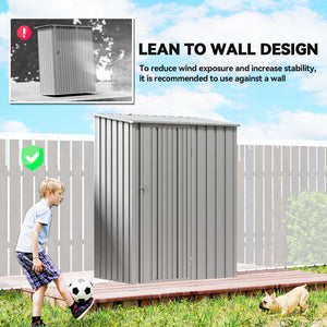 5ft x 3ft Garden Storage Shed, Outdoor Metal Shed with Sloped Roof, Lockable Door for Tools, Equipment, Aluminium Grey