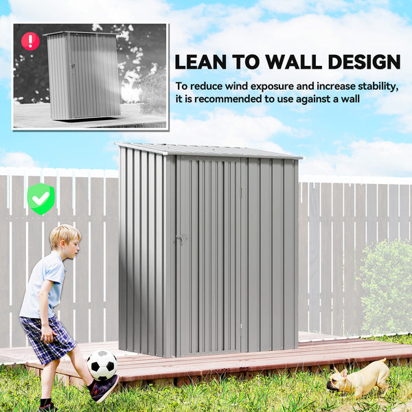 5ft x 3ft Garden Storage Shed, Outdoor Metal Shed with Sloped Roof, Lockable Door for Tools, Equipment, Aluminium Grey
