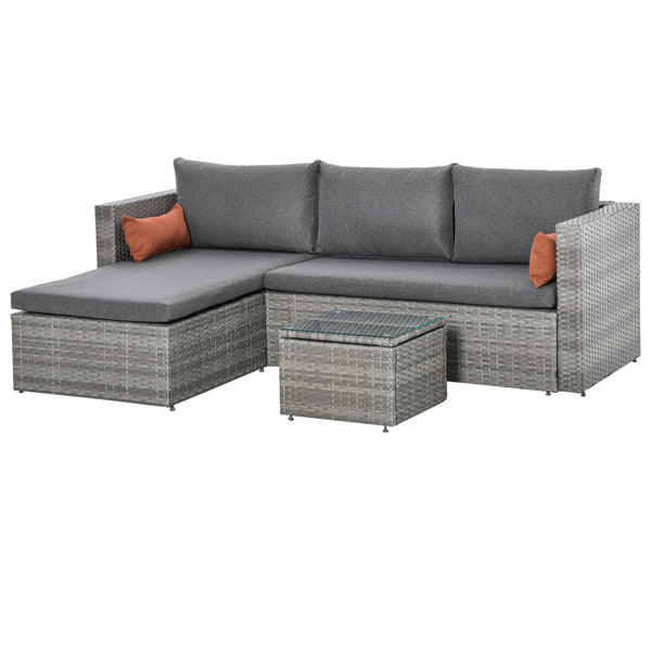 3-Piece Patio Furniture Set Modern Sectional Sofa Rattan Chair Wicker Conversation Set Outdoor Hand Woven Rattan Wicker Furniture Patio Coffee Table Sofa Set, Grey