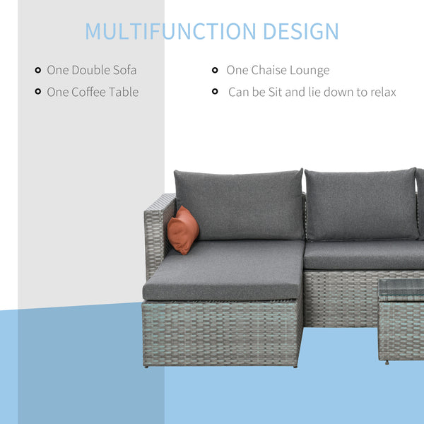 3-Piece Patio Furniture Set Modern Sectional Sofa Rattan Chair Wicker Conversation Set Outdoor Hand Woven Rattan Wicker Furniture Patio Coffee Table Sofa Set, Grey