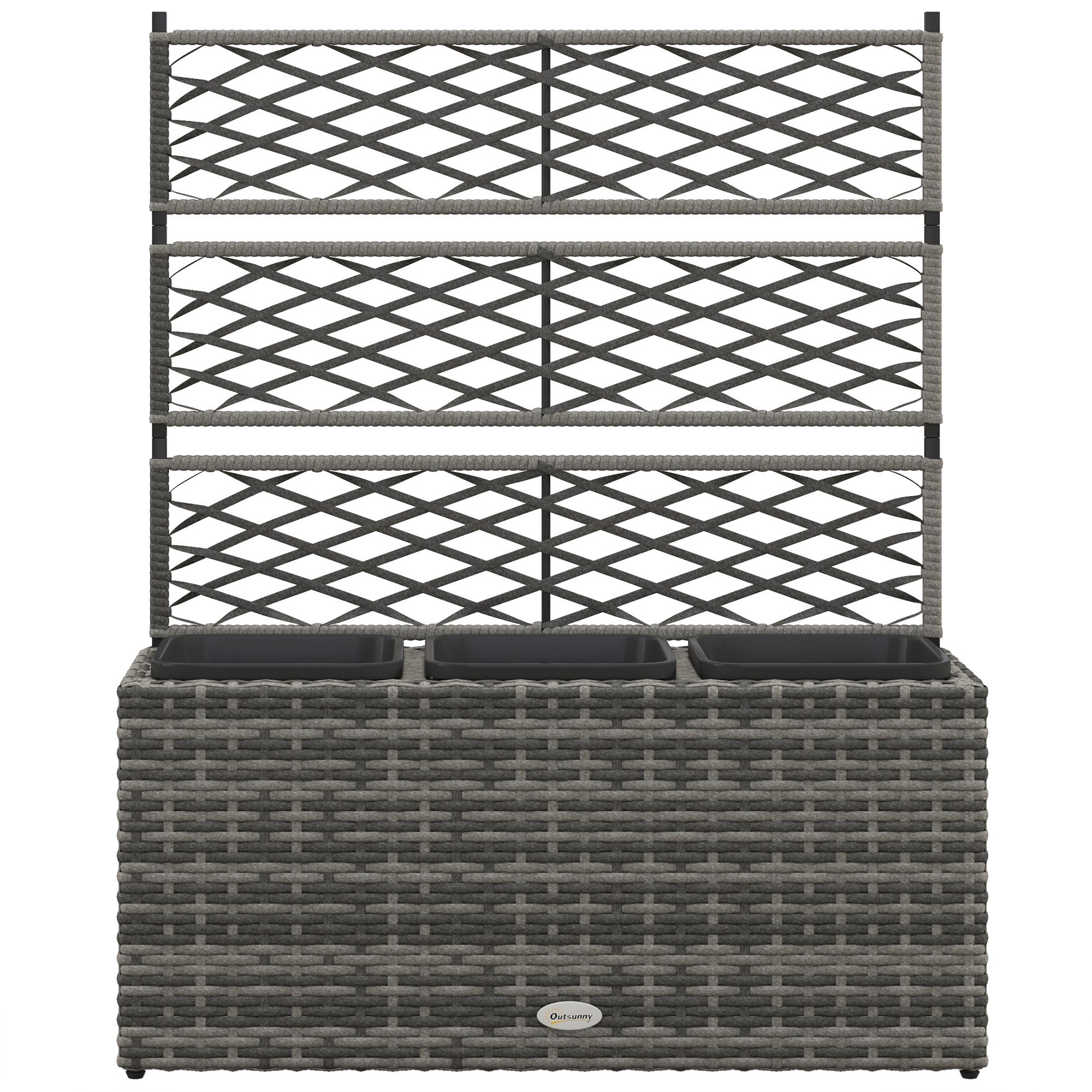 rattan trellis planter Outsunny 33L Freestanding Rattan Garden Raised Bed with Trellis for Climbing Plants, Light Grey