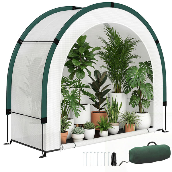 Foldable Small Greenhouse, Portable Green House with Zipper Door, PE Base, Mini Greenhouse for Garden Patio, 200 x 80 x 164 cm, Green