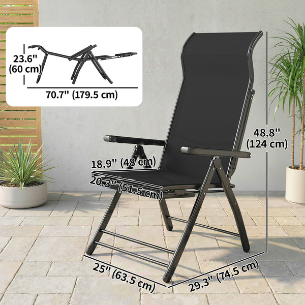 Folding Patio Chairs Set of 2, Reclining Outdoor Chair with 33.5" High Back, Retractable Footrest, 5-Position Outdoor Recliner Lounge Chairs for Lawn Yard Beach, Black