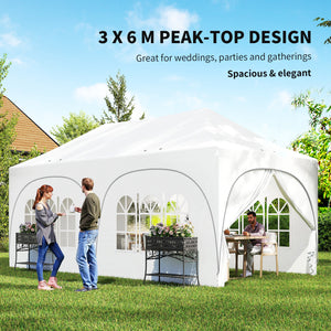3 x 6m Pop Up Gazebo with Sides, 6 Sandbags, Peak Top Height Adjustable Outdoor Garden Party Tent Marquee Wedding Awning Canopy Instant Event Shelter with Carry Bag, Windows, Light Grey/White