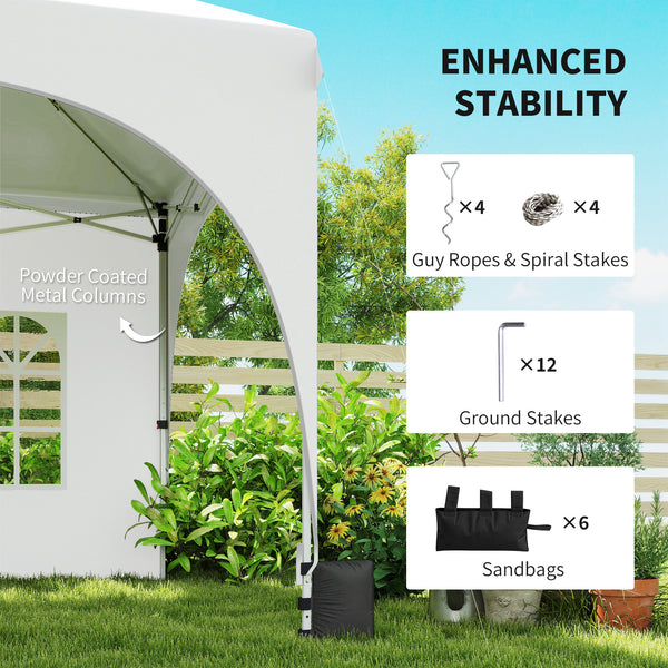 3 x 6m Pop Up Gazebo with Sides, 6 Sandbags, Peak Top Height Adjustable Outdoor Garden Party Tent Marquee Wedding Awning Canopy Instant Event Shelter with Carry Bag, Windows, Light Grey/White