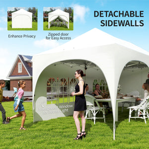 3 x 6m Pop Up Gazebo with Sides, 6 Sandbags, Peak Top Height Adjustable Outdoor Garden Party Tent Marquee Wedding Awning Canopy Instant Event Shelter with Carry Bag, Windows, Light Grey/White