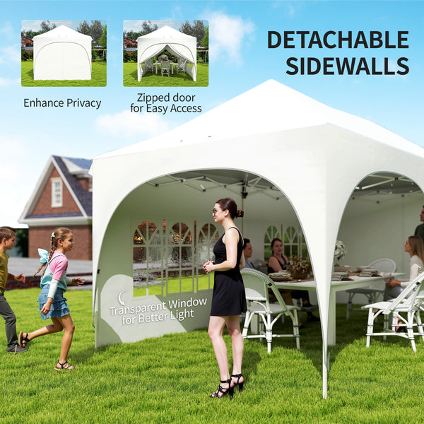 3 x 6m Pop Up Gazebo with Sides, 6 Sandbags, Peak Top Height Adjustable Outdoor Garden Party Tent Marquee Wedding Awning Canopy Instant Event Shelter with Carry Bag, Windows, Light Grey/White
