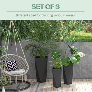 Outsunny Set of 3 Tall Planters, 28.75", 24.5", 20.5", MgO Indoor Outdoor Planters with Drainage Holes, Stackable Flower Pots for Garden, Patio, Balcony, Front Door, Black