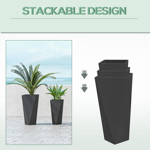 Outsunny Set of 3 Tall Planters, 28.75", 24.5", 20.5", MgO Indoor Outdoor Planters with Drainage Holes, Stackable Flower Pots for Garden, Patio, Balcony, Front Door, Black