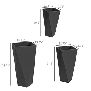 Outsunny Set of 3 Tall Planters, 28.75", 24.5", 20.5", MgO Indoor Outdoor Planters with Drainage Holes, Stackable Flower Pots for Garden, Patio, Balcony, Front Door, Black