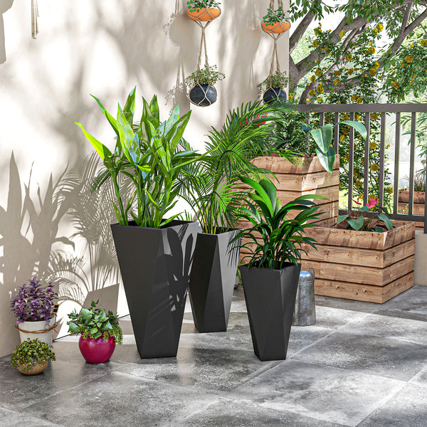 Outsunny Set of 3 Tall Planters, 28.75", 24.5", 20.5", MgO Indoor Outdoor Planters with Drainage Holes, Stackable Flower Pots for Garden, Patio, Balcony, Front Door, Black