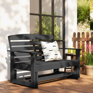 2-Person Outdoor Glider Bench Patio Double Swing Rocking Chair Loveseat w/ Slatted HDPE Frame for Backyard Garden Porch, Distressed Black