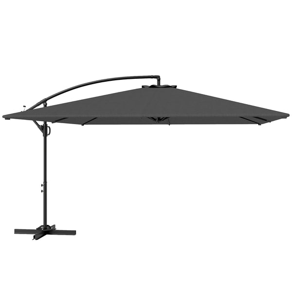 Rectangular Cantilever Parasol 111" x 150.4", Outdoor Garden Umbrella with Crank, Cross Base, Adjustable Tilt, 360° Rotation, UV Protection UPF50+, Grey