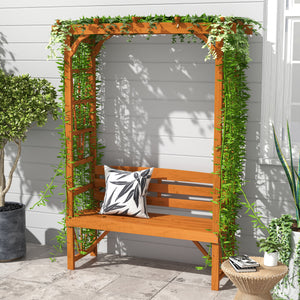 Patio Arch Pergola with Natural Wooden Bench, Ergonomic Outdoor Bench for Vines/Climbing Plants, for Backyard & Outdoor Space, Brown