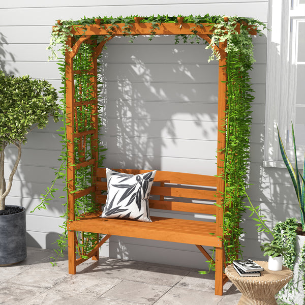 Patio Arch Pergola with Natural Wooden Bench, Ergonomic Outdoor Bench for Vines/Climbing Plants, for Backyard & Outdoor Space, Brown