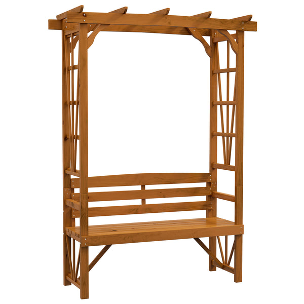 Patio Arch Pergola with Natural Wooden Bench, Ergonomic Outdoor Bench for Vines/Climbing Plants, for Backyard & Outdoor Space, Brown