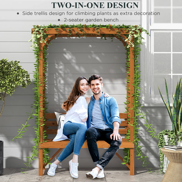 Patio Arch Pergola with Natural Wooden Bench, Ergonomic Outdoor Bench for Vines/Climbing Plants, for Backyard & Outdoor Space, Brown