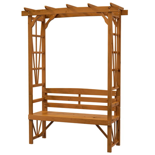 Patio Arch Pergola with Natural Wooden Bench, Ergonomic Outdoor Bench for Vines/Climbing Plants, for Backyard & Outdoor Space, Brown