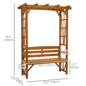 Patio Arch Pergola with Natural Wooden Bench, Ergonomic Outdoor Bench for Vines/Climbing Plants, for Backyard & Outdoor Space, Brown