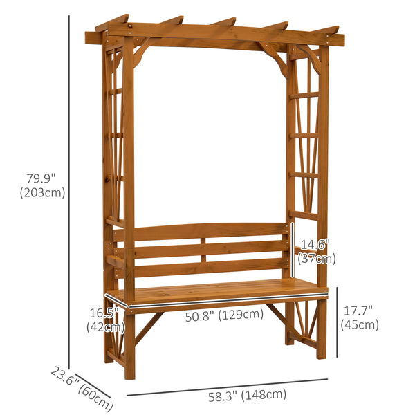 Patio Arch Pergola with Natural Wooden Bench, Ergonomic Outdoor Bench for Vines/Climbing Plants, for Backyard & Outdoor Space, Brown