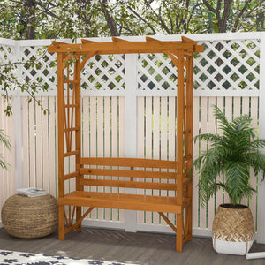 Patio Arch Pergola with Natural Wooden Bench, Ergonomic Outdoor Bench for Vines/Climbing Plants, for Backyard & Outdoor Space, Brown