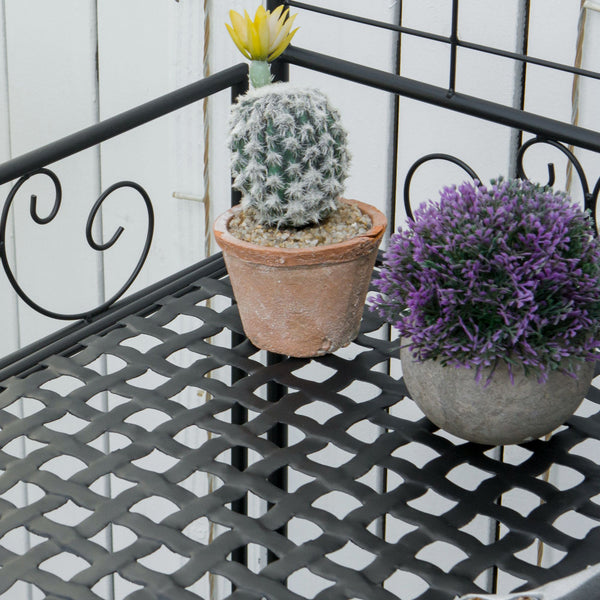 Folding Potting Bench Table, Metal Garden Workstation, Work Bench with Large Build-In Bag with Cover, 5 Hanging Hooks & Storage Shelf, Flourishes