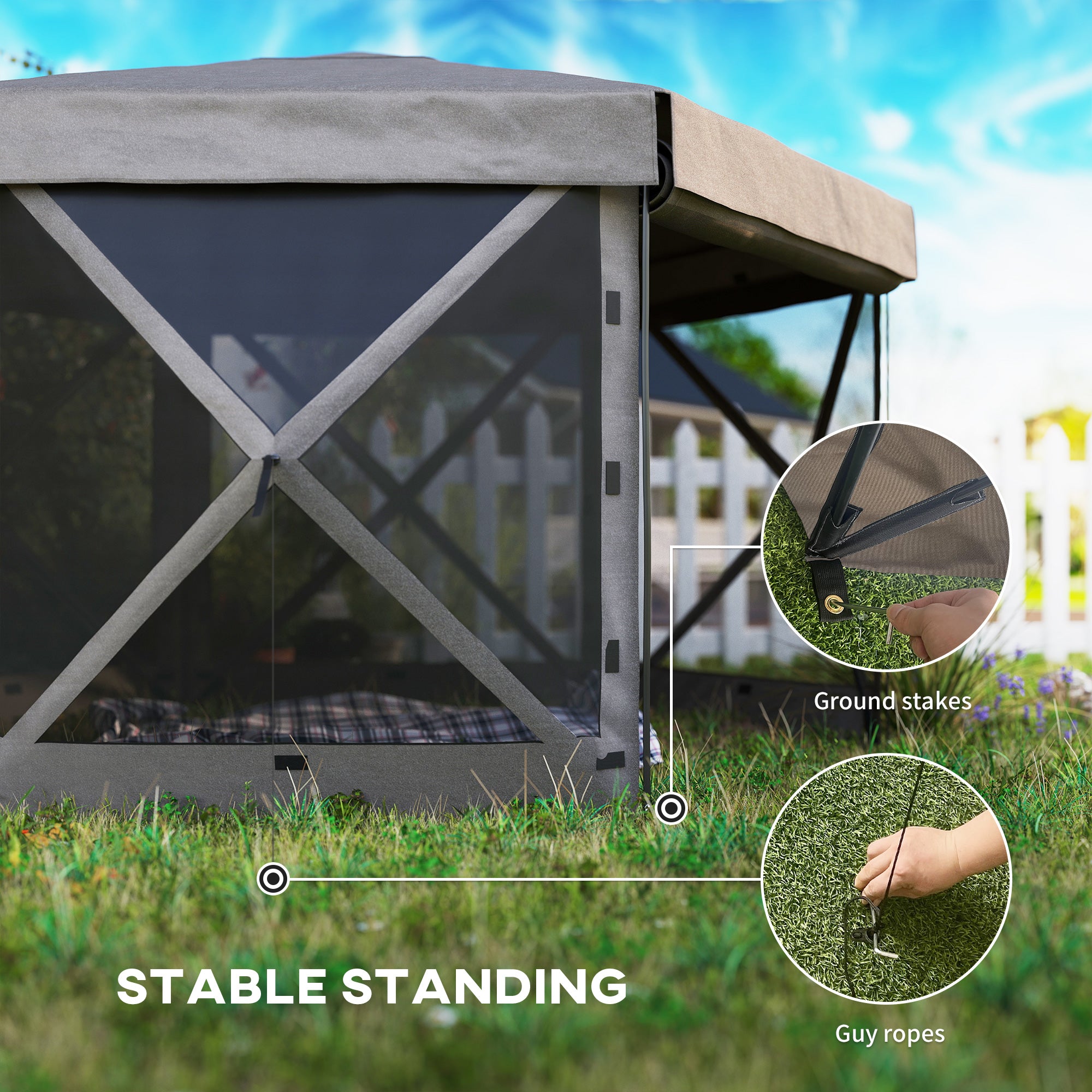 hexagon pop up tent Outsunny 12' x 12' Hexagonal Pop Up Gazebo Canopy Tent with 5 Sidewalls, Outdoor Canopy Shelter with Carry Bag, Brown