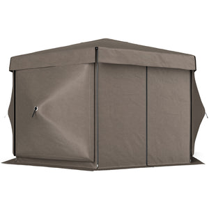 Outsunny 12' x 12' Hexagonal Pop Up Gazebo Canopy Tent with 5 Sidewalls, Waterproof Portable Outdoor Canopy Shelter with Curtains, Carry Bag, 5 Ropes, 11 Stakes for Camping, Garden, Patio, Brown