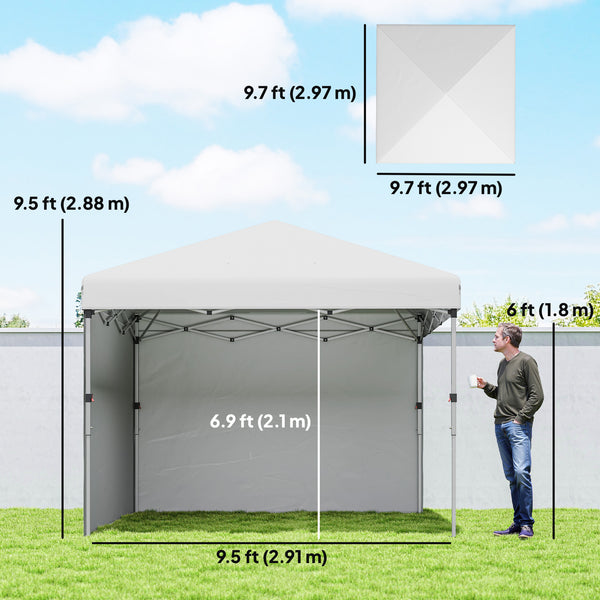 10' x 10' Pop Up Canopy Tent with Removable Sidewalls, Instant Shelter with Portable Roller Bag, 4 Sand Bags, Adjustable Height for Outdoor, Garden, Patio, White
