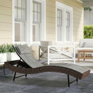 Rattan Sun Lounger, 5 Position Adjustable Garden Lounger Recliner with S Shaped Texteline Seat and Headrest, Reclining Outdoor Sunbed with Metal Frame for Patio, Terrace, Brown