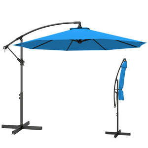 3 m Cantilever Parasol with Cross Base, Offset Outdoor Umbrella, Crank Handle, Hanging Sun Shade, Blue