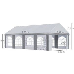 8 x 4m Galvanised Party Tent, Marquee Gazebo with Sides, Eight Windows and Double Doors, for Parties, Wedding and Events