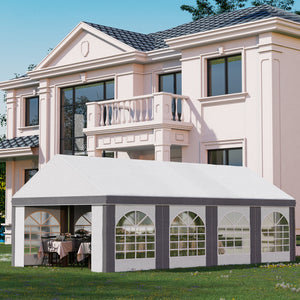8 x 4m Galvanised Party Tent, Marquee Gazebo with Sides, Eight Windows and Double Doors, for Parties, Wedding and Events
